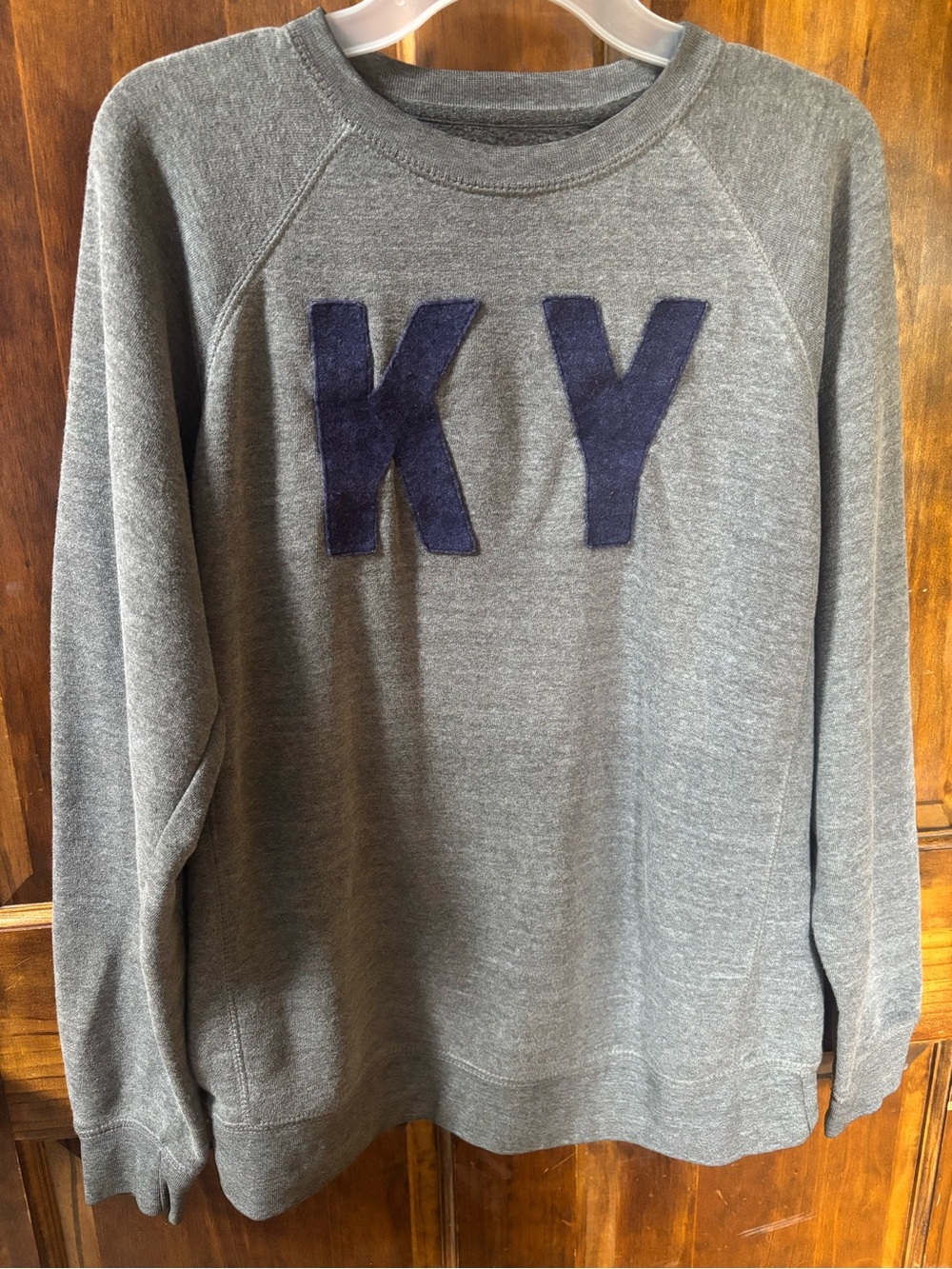 Women's Gray Crewneck Sweatshirt with Navy 'KY' Appliqué